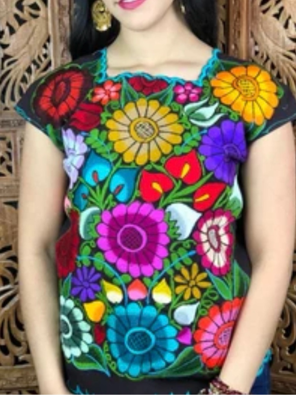 Hand-Embroidered Mexican blouse, Mexican Huipil